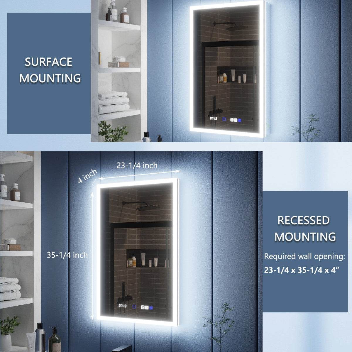 Illusion 24" x 36" Medicine Cabinet with Mirror Led,Front and Back Light,Hinge on Left
