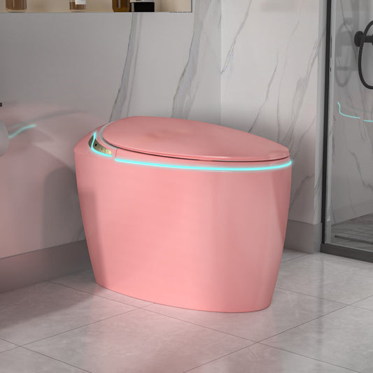 EP Exbrite Unique Smart Toilet with Bidet Built In, Intelligent One Piece Toilet For Modern Bathroom, Auto Open/Close Seat, Foot Sensor, LED Display,Night Light, Warm Water & Dryer,Pink