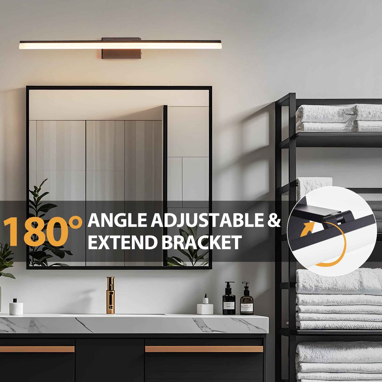 Exbrite 39 Inch Modern LED Bathroom Vanity Light �C Sleek Black Metal Wall Light for Mirror, Dressing Room or Sink Area