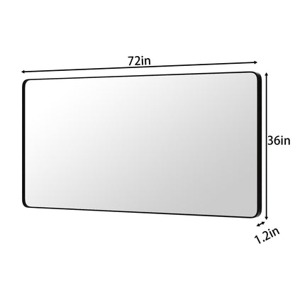 Noir 72" x 36" Vanity Mirror �C Modern, Elegant, Rectangular Wall Mirror with Tempered Glass, Shatterproof, Rust-Resistant, Matte Black Frame for Bathroom, Living Room & Hallway - ExBriteUSA