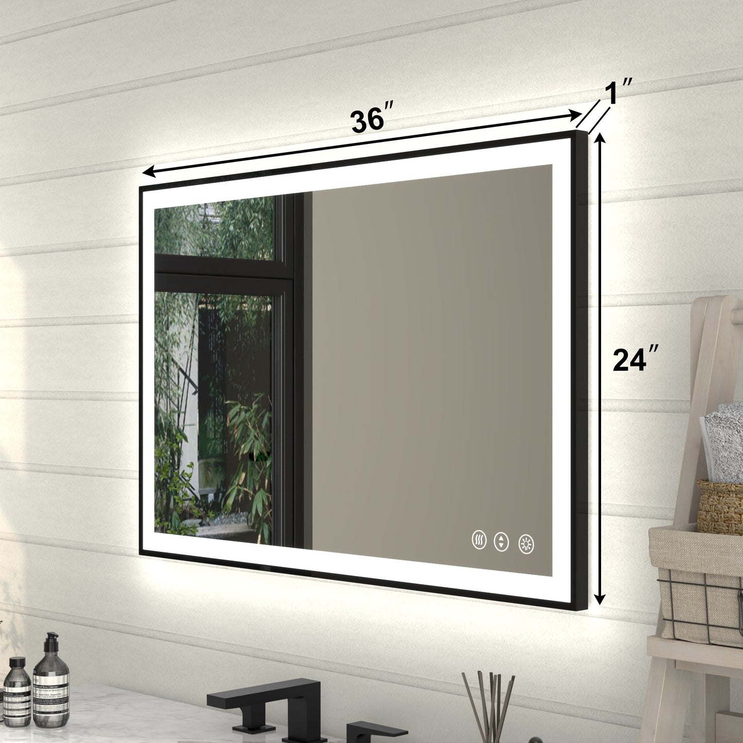 Apex-Noir 24"x36" Framed LED Lighted Bathroom Mirror