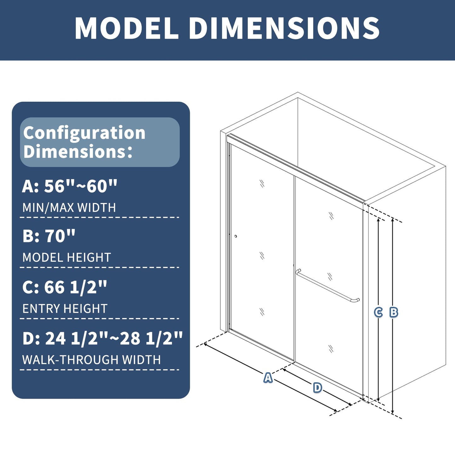 Glide-GR Semi-Frameless Shower Door 56-60 in. W x 70 in. H Bypass Sliding Shower Enclosure,Matte Black,Double Sliding Smoke Gray Glass - ExBriteUSA