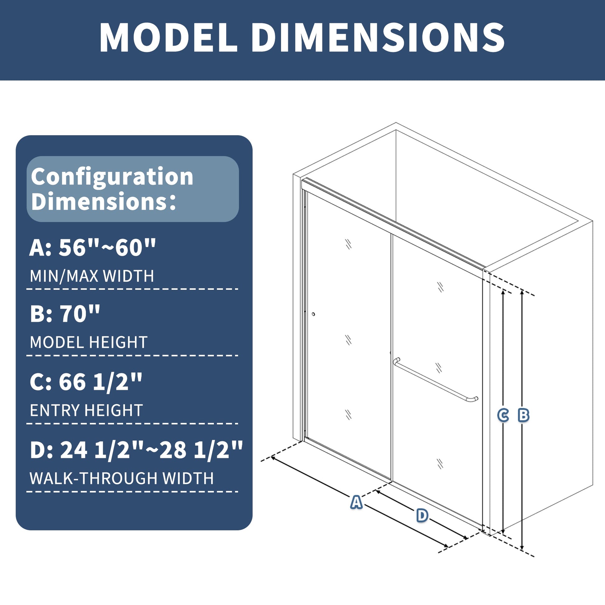 Glide-GR Semi-Frameless Shower Door 56-60 in. W x 70 in. H Bypass Sliding Shower Enclosure,Matte Black,Double Sliding Smoke Gray Glass - ExBriteUSA