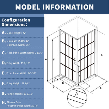 Haven-SP 36 in. W x 72 in. H Corner Shower Enclosure,6mm Clear Glass,Pivot Shower Doors,Brushed Nickel,Not Shower Base