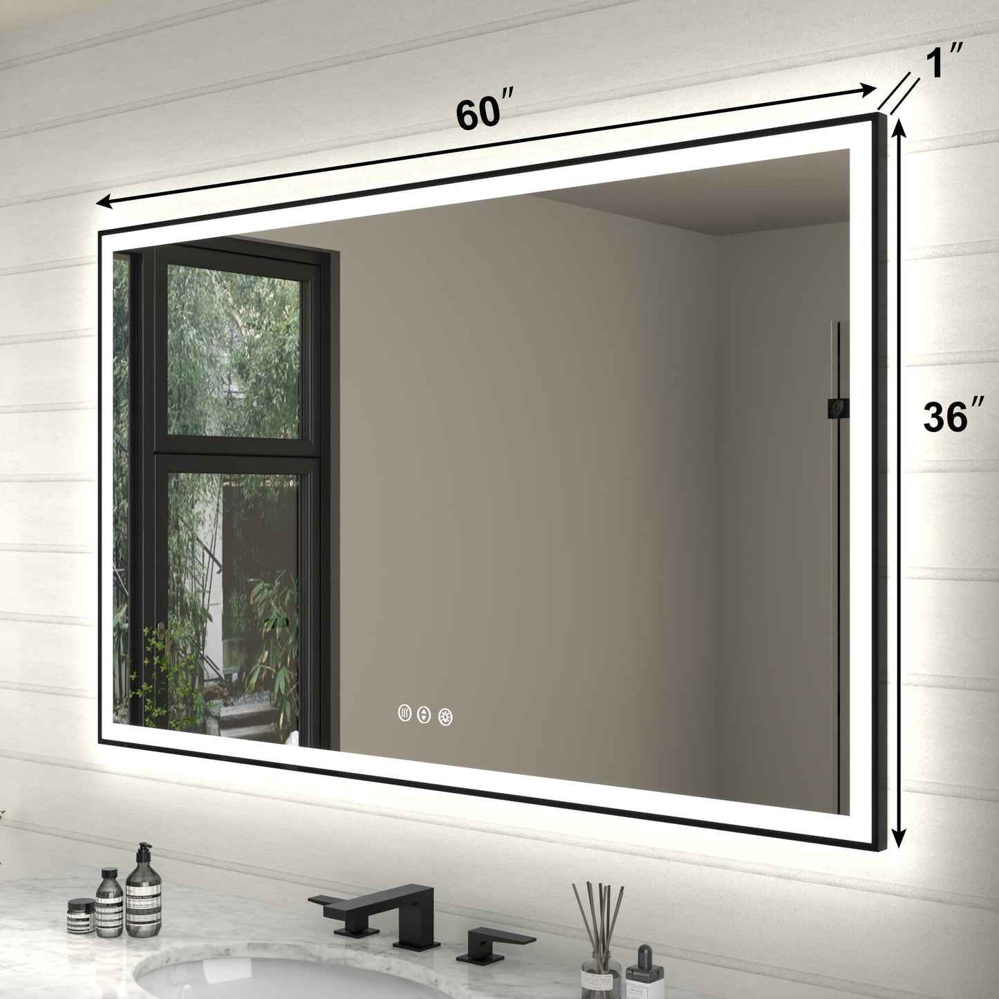 Apex-Noir 60"x36" Framed LED Lighted Bathroom Mirror
