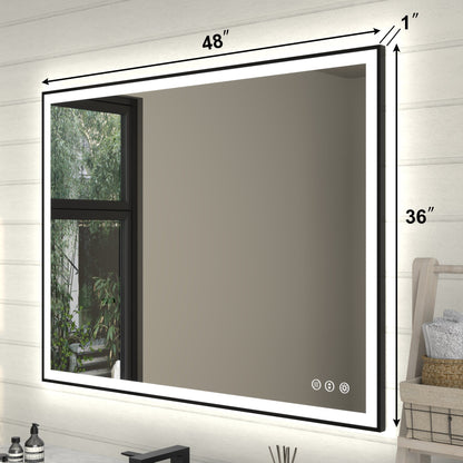 Apex-Noir 48"x36" Framed LED Lighted Bathroom Mirror