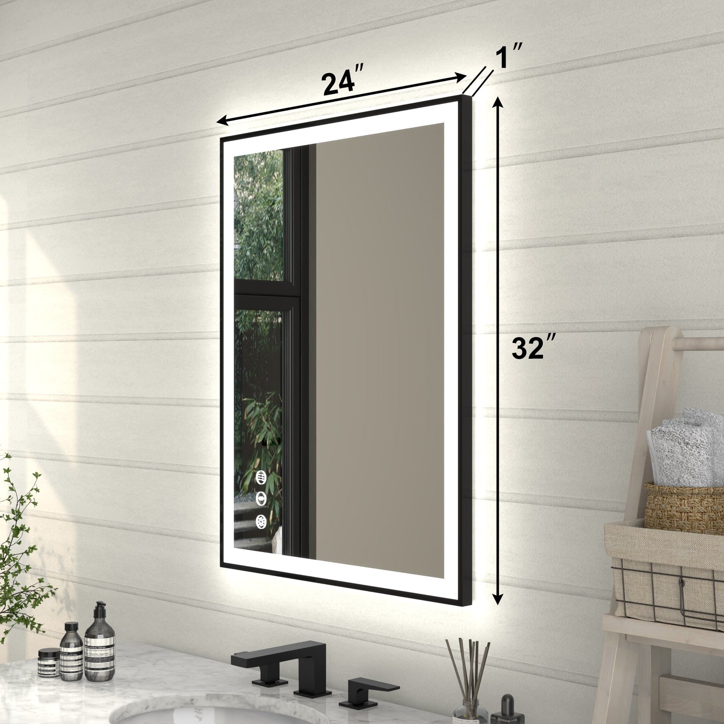 Apex-Noir 24"x32" Framed LED Lighted Bathroom Mirror