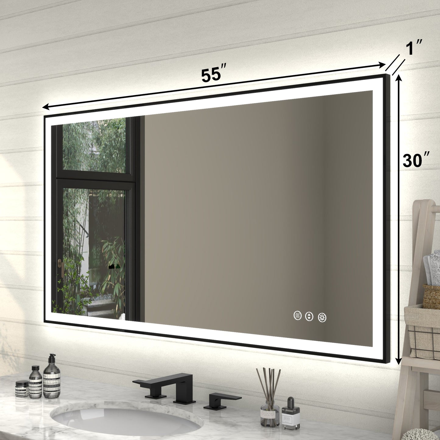 Apex-Noir 55"x30" Framed LED Lighted Bathroom Mirror