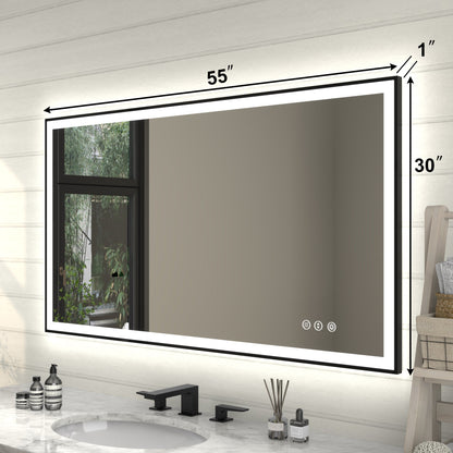 Apex-Noir 55"x30" Framed LED Lighted Bathroom Mirror