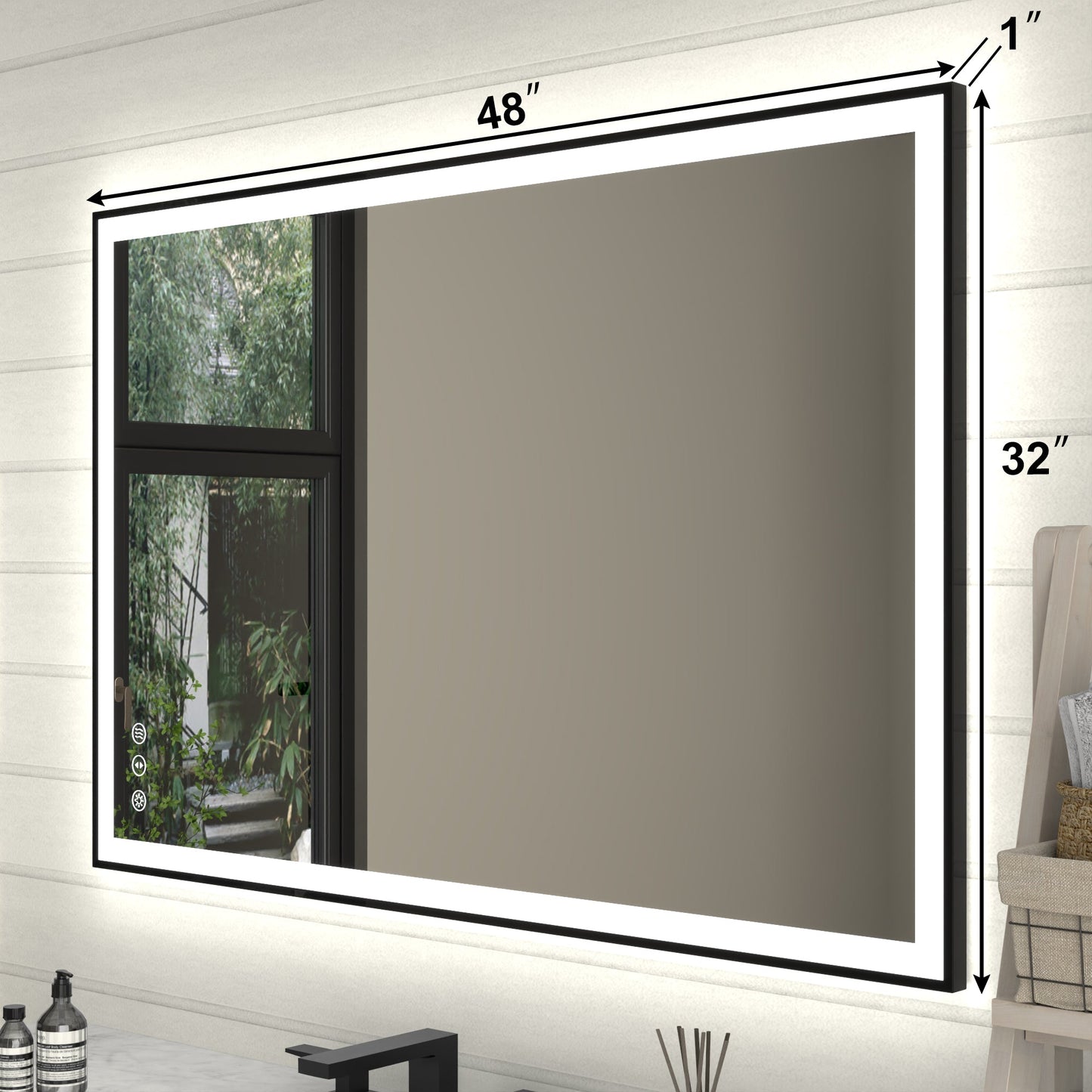 Apex-Noir 48"x32" Framed LED Lighted Bathroom Mirror