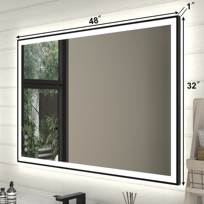 Apex-Noir 48"x32" Framed LED Lighted Bathroom Mirror