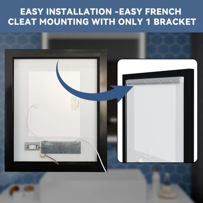 Verloar 22" W x 34" H Framed Lighted Bathroom Mirror,Dimmable,Anti Fog,Front-Lit Illumination,Matte Black