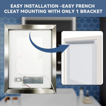 Verloar 22" W x 34" H Framed Lighted Bathroom Mirror,Dimmable,Anti Fog,Front-Lit Illumination,Brushed Nickel