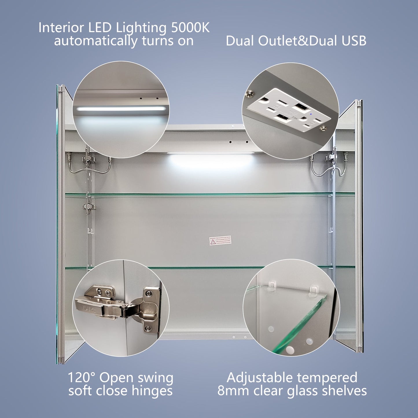 Boost-M1 36" W x 30" H LED Lighted Bathroom Medicine Cabinet with Mirror Recessed or Surface Mounted LED Medicine Cabinet