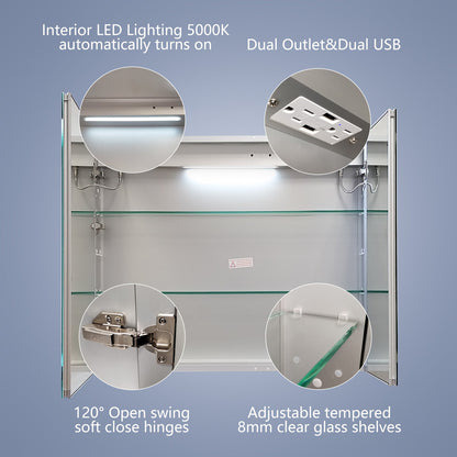 Boost-M1 36" W x 30" H LED Lighted Bathroom Medicine Cabinet with Mirror Recessed or Surface Mounted LED Medicine Cabinet