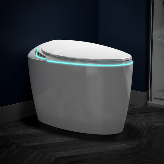 EP Exbrite Unique Smart Toilet with Bidet Built In, Intelligent One Piece Toilet For Modern Bathroom, Auto Open/Close Seat, Foot Sensor, LED Display,Night Light, Warm Water & Dryer,White