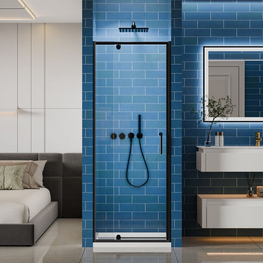 Flexi Showers 28 - 32" W x 72" H Glass Shower Doos Semi - Frameless,6mm Clear Tempered Glass Panel, Black Finish