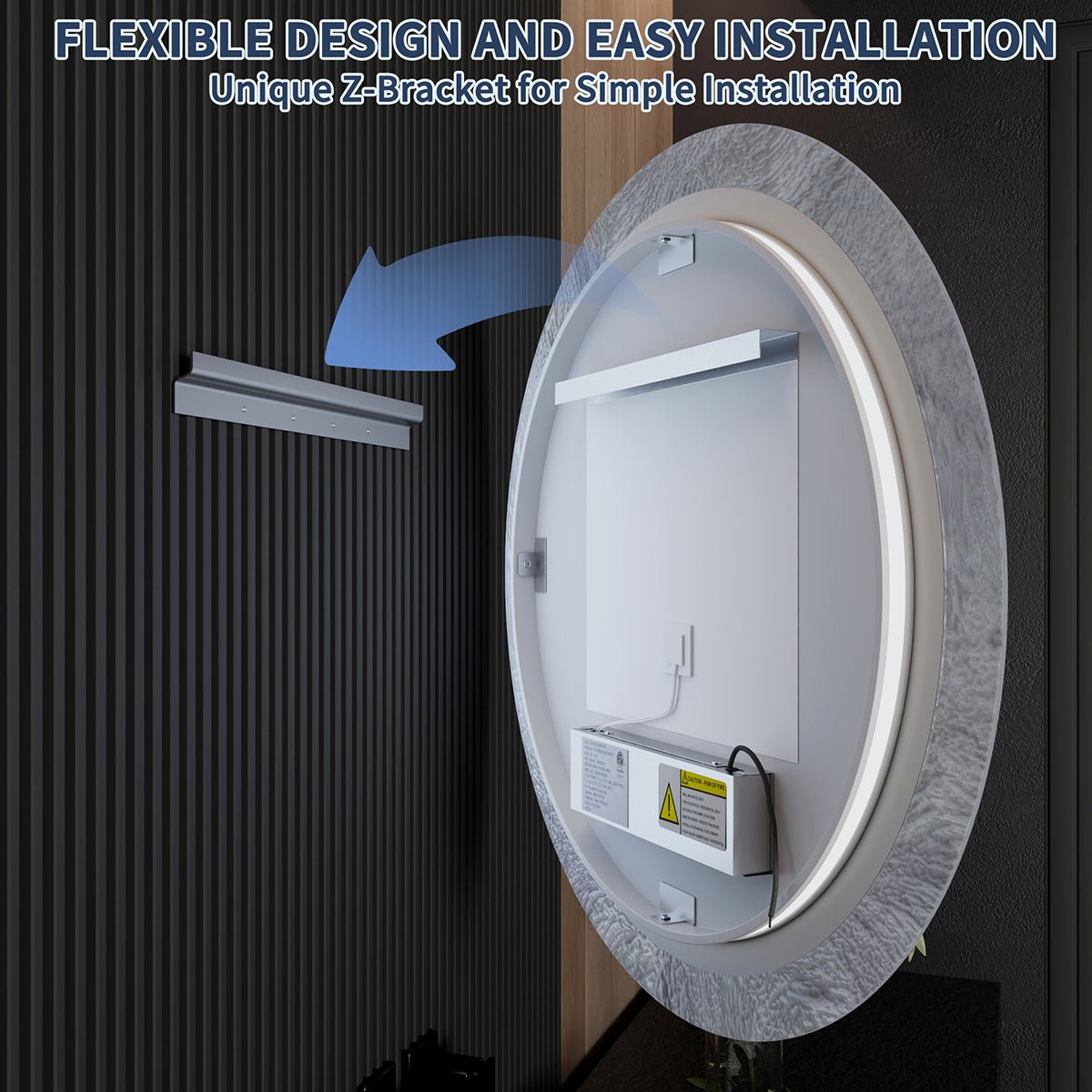 Glacy Series 30" x 30" Round LED Bathroom Mirror �C Ice Textures Edge, Smart Dimming, Defogger, ETL Certified