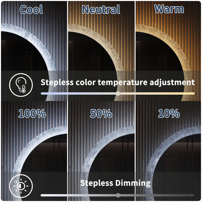 Glacy Series 30" x 30" Round LED Bathroom Mirror �C Ice Textures Edge, Smart Dimming, Defogger, ETL Certified