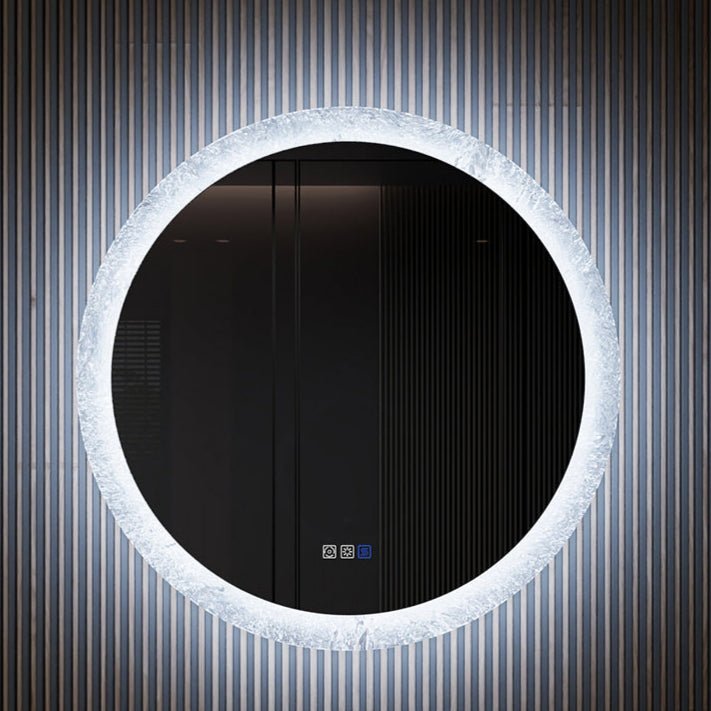Glacy Series 30" x 30" Round LED Bathroom Mirror �C Ice Textures Edge, Smart Dimming, Defogger, ETL Certified