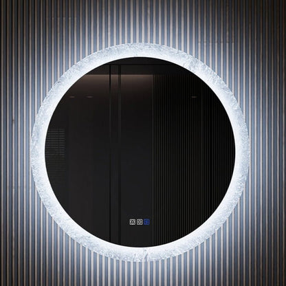 Glacy Series 30" x 30" Round LED Bathroom Mirror �C Ice Textures Edge, Smart Dimming, Defogger, ETL Certified