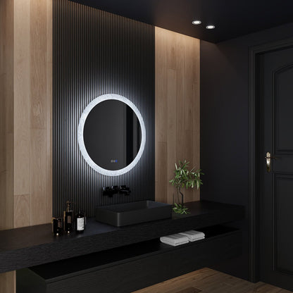 Glacy Series 30" x 30" Round LED Bathroom Mirror �C Ice Textures Edge, Smart Dimming, Defogger, ETL Certified