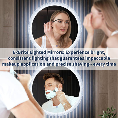 Glacy Series 30" x 30" Round LED Bathroom Mirror �C Ice Textures Edge, Smart Dimming, Defogger, ETL Certified