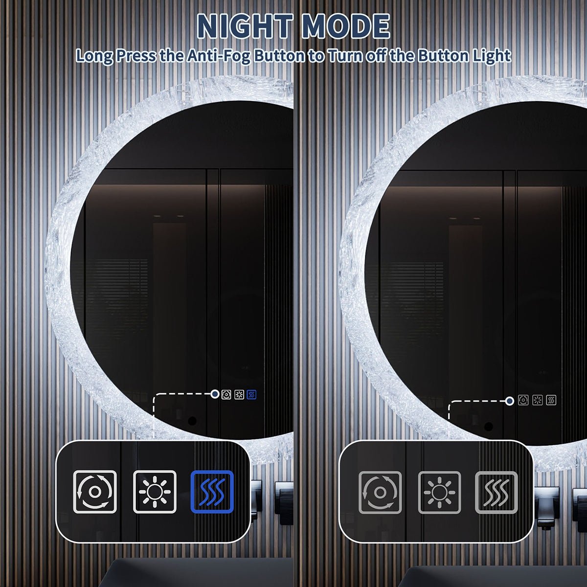 Glacy Series 36" x 36" Round LED Bathroom Mirror �C Ice Textures Edge, Smart Dimming, Defogger, ETL Certified