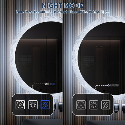 Glacy Series 36" x 36" Round LED Bathroom Mirror �C Ice Textures Edge, Smart Dimming, Defogger, ETL Certified