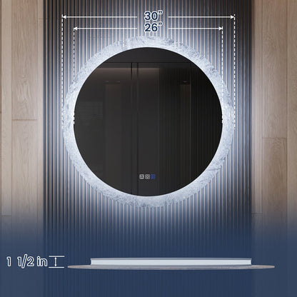 Glacy Series 36" x 36" Round LED Bathroom Mirror �C Ice Textures Edge, Smart Dimming, Defogger, ETL Certified
