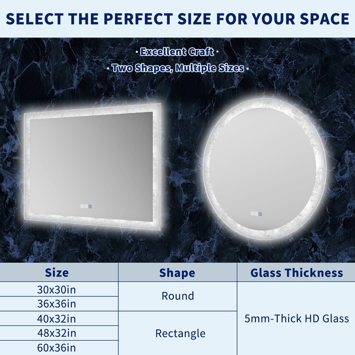Glacy Series 40" x 32" Rectangle LED Bathroom Mirror �C Ice Textures Edge, Smart Dimming, Defogger, ETL Certified