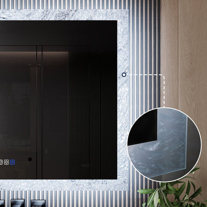 Glacy Series 40" x 32" Rectangle LED Bathroom Mirror �C Ice Textures Edge, Smart Dimming, Defogger, ETL Certified