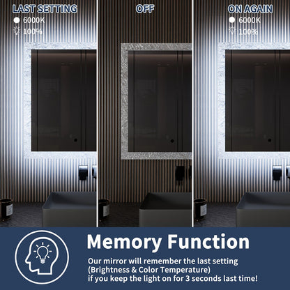 Glacy Series 40" x 32" Rectangle LED Bathroom Mirror �C Ice Textures Edge, Smart Dimming, Defogger, ETL Certified
