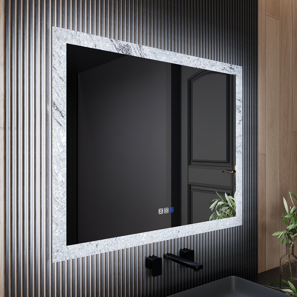 Glacy Series 40" x 32" Rectangle LED Bathroom Mirror �C Ice Textures Edge, Smart Dimming, Defogger, ETL Certified