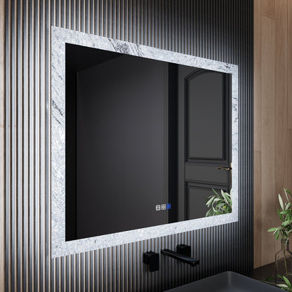 Glacy Series 40" x 32" Rectangle LED Bathroom Mirror �C Ice Textures Edge, Smart Dimming, Defogger, ETL Certified