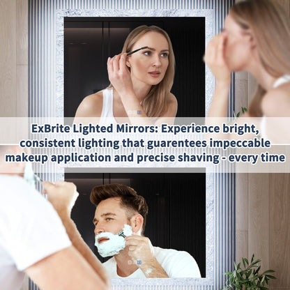 Glacy Series 40" x 32" Rectangle LED Bathroom Mirror �C Ice Textures Edge, Smart Dimming, Defogger, ETL Certified