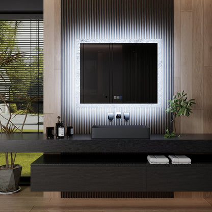 Glacy Series 40" x 32" Rectangle LED Bathroom Mirror �C Ice Textures Edge, Smart Dimming, Defogger, ETL Certified