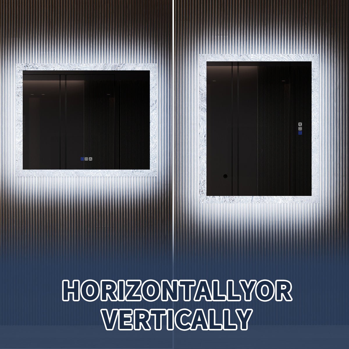 Glacy Series 40" x 32" Rectangle LED Bathroom Mirror �C Ice Textures Edge, Smart Dimming, Defogger, ETL Certified