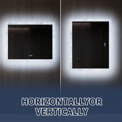 Glacy Series 40" x 32" Rectangle LED Bathroom Mirror �C Ice Textures Edge, Smart Dimming, Defogger, ETL Certified