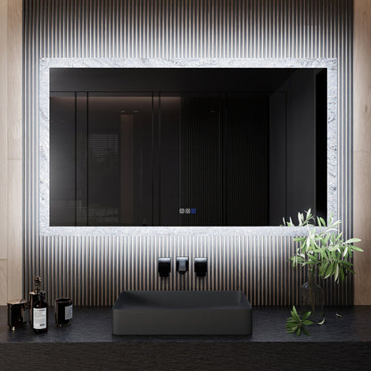 Glacy Series 60" x 36" Rectangle LED Bathroom Mirror �C Ice Textures Edge, Smart Dimming, Defogger, ETL Certified
