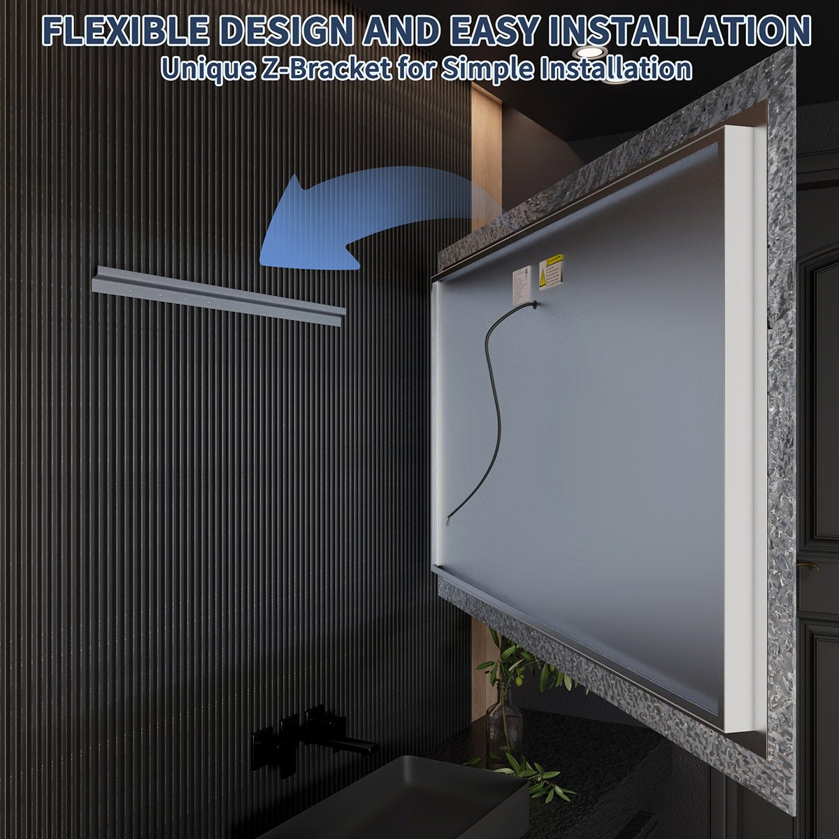 Glacy Series 60" x 36" Rectangle LED Bathroom Mirror �C Ice Textures Edge, Smart Dimming, Defogger, ETL Certified