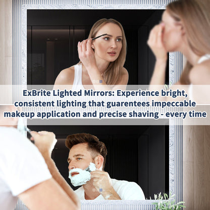 Glacy Series 60" x 36" Rectangle LED Bathroom Mirror �C Ice Textures Edge, Smart Dimming, Defogger, ETL Certified