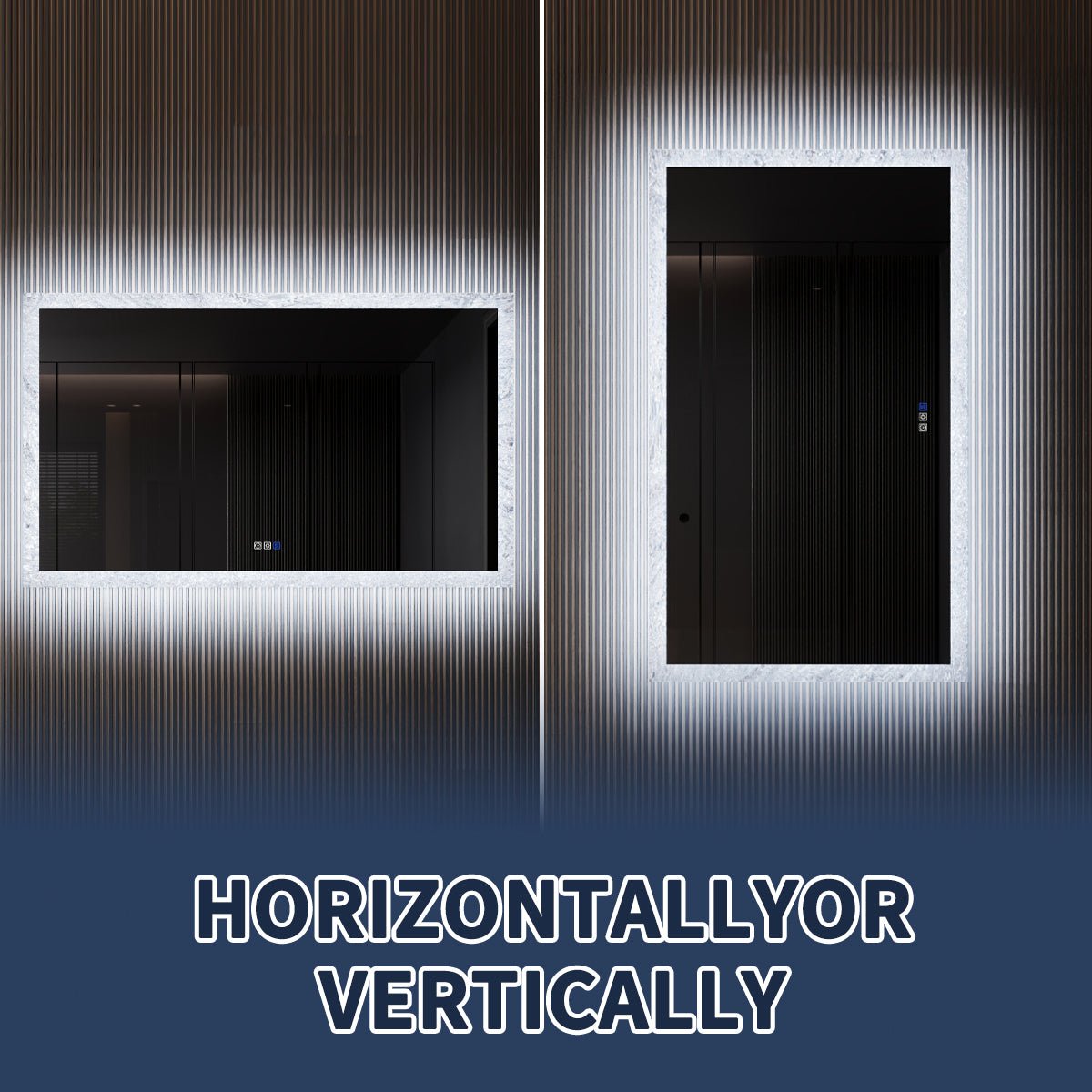 Glacy Series 60" x 36" Rectangle LED Bathroom Mirror �C Ice Textures Edge, Smart Dimming, Defogger, ETL Certified