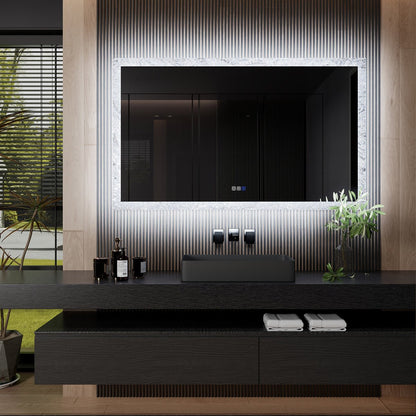 Glacy Series 60" x 36" Rectangle LED Bathroom Mirror �C Ice Textures Edge, Smart Dimming, Defogger, ETL Certified