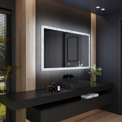 Glacy Series 60" x 36" Rectangle LED Bathroom Mirror �C Ice Textures Edge, Smart Dimming, Defogger, ETL Certified