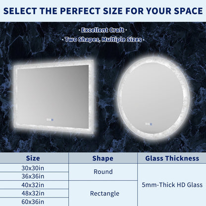 Glacy Series 60" x 36" Rectangle LED Bathroom Mirror �C Ice Textures Edge, Smart Dimming, Defogger, ETL Certified (Copy)