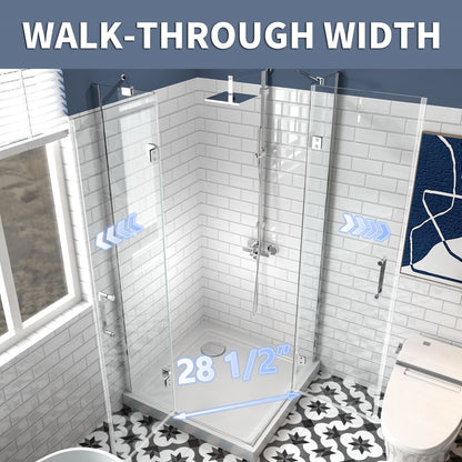 Haven Corner Shower Enclosure 36''D x 36''W x 72'' H Shower In Corner with 6mm Clear Glass Double Pivot Shower Door in Chrome Finish