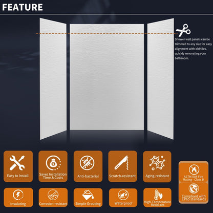 Huck - C Solid Surface 60" W x 76" H Tile Tub and Shower Wall Panel Surround, Quick Install,Cuttable,Textured Concrete,32in