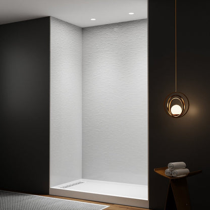 Huck - C Solid Surface 60" W x 76" H Tile Tub and Shower Wall Panel Surround, Quick Install,Cuttable,Textured Concrete,32in