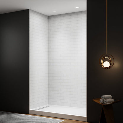 Huck - S Solid Surface 60" W x 76" H Tile Tub and Shower Wall Panel Surround, Quick Install,Cuttable,Small Tile Pattern,32in